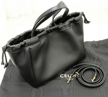Celine Hand Tote Shoulder Bag Triomphe Cabas Small Drawstring Ring Grained