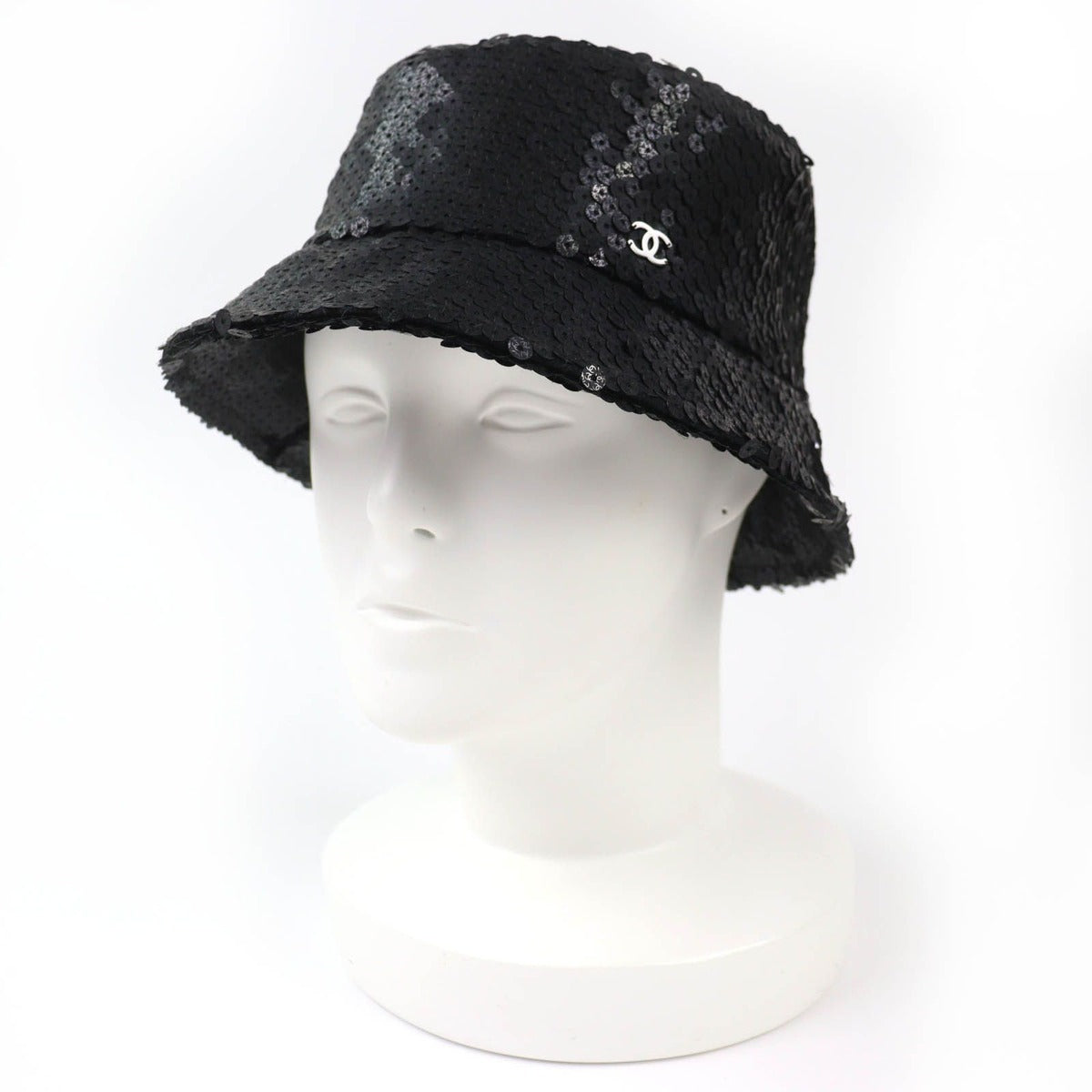 Chanel 23C CC Logo Sequin Design Bucket Hat Black M