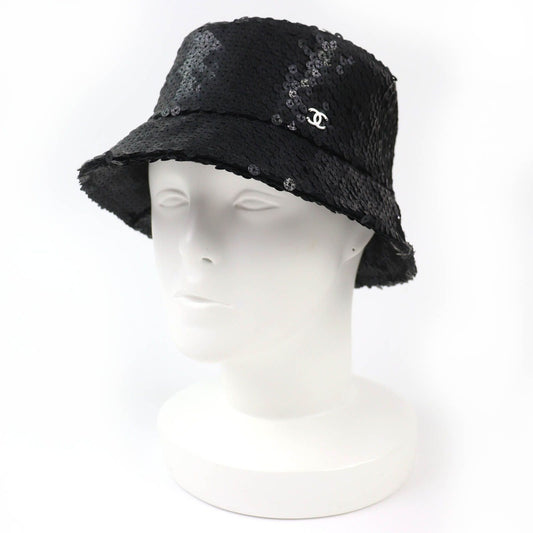Chanel 23C CC Logo Sequin Design Bucket Hat Black M