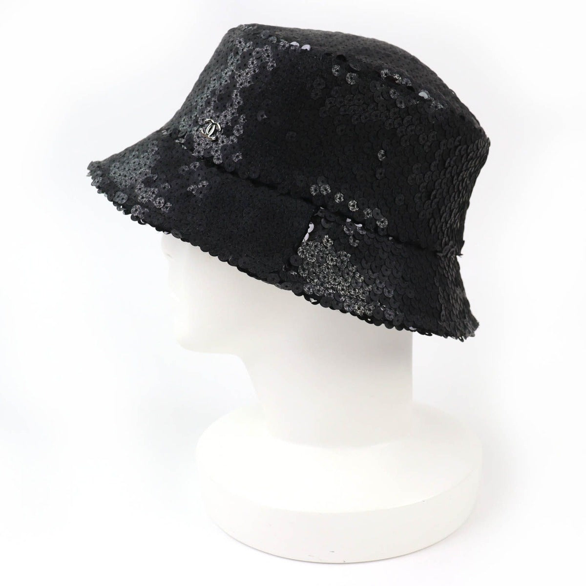 Chanel 23C CC Logo Sequin Design Bucket Hat Black M — view 3