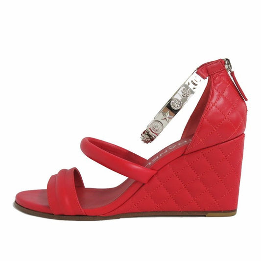 Chanel Sandals Wedge Sole Quilted Metal Strap 36 Half