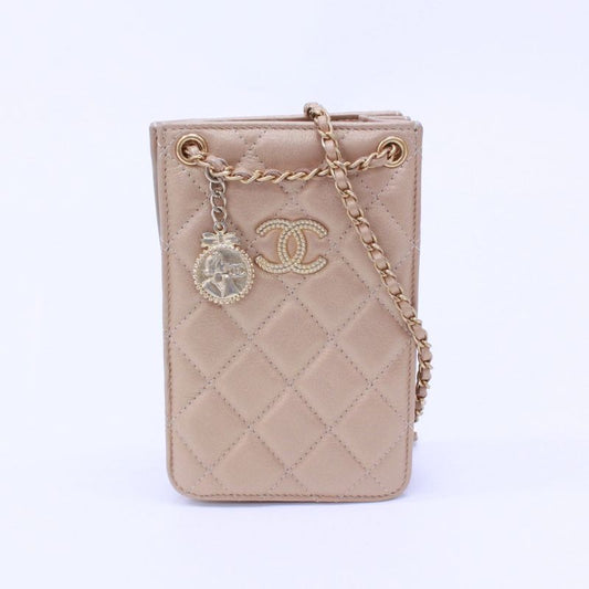 Chanel Chain Shoulder Bag Leather Beige