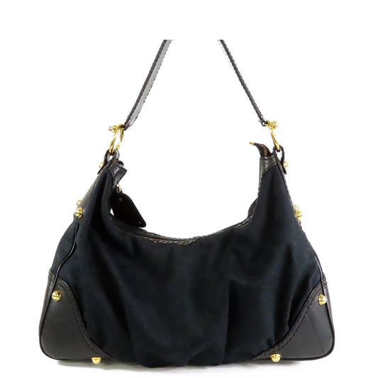 Gucci Jackie Black GG Canvas Leather Hobo Studs Shoulder Bag