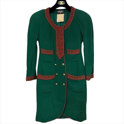 Chanel Super CC Logo Button Vintage Coat Jacket Green