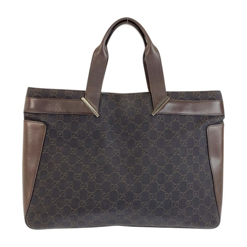 Gucci Brown Silver Hardware GG Canvas Leather 73982 Tote Bag Handbag Ladies