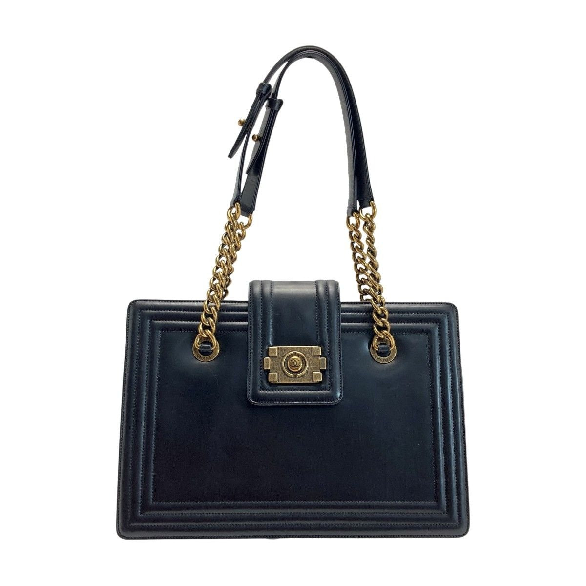 Chanel Boy Chain Tote Bag Black Leather One