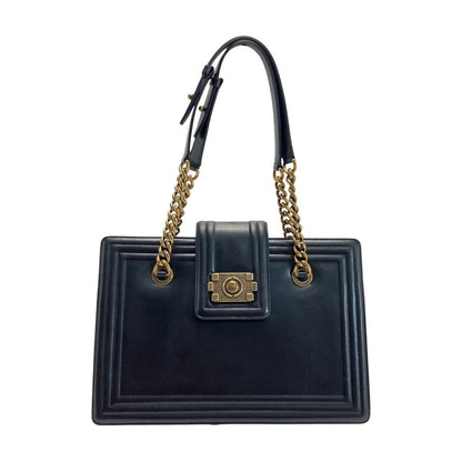 Chanel Boy Chain Tote Bag Black Leather One