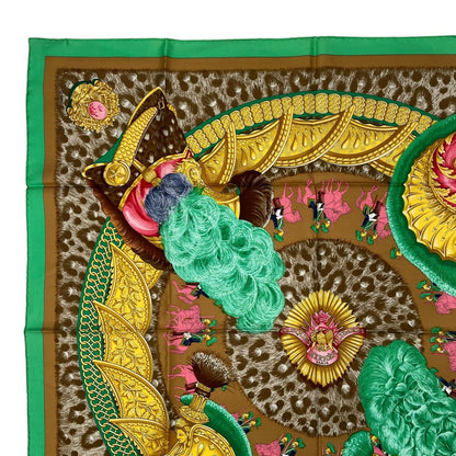 Hermes Carre 90 Casques Et Plumets Faceless Helmet Green Scarf 100% Silk — view 2