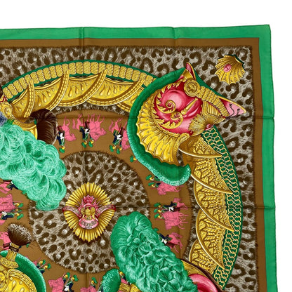 Hermes Carre 90 Casques Et Plumets Faceless Helmet Green Scarf 100% Silk — view 3