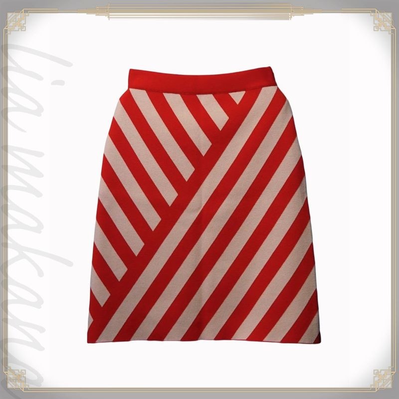 Gucci Striped Skirt Bottoms Wool Red Ivory xs Italy