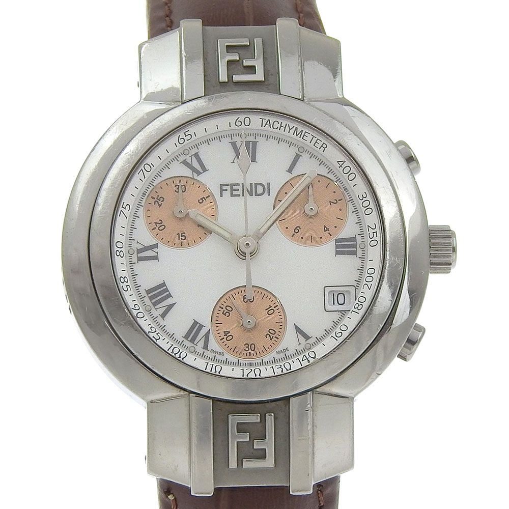 Fendi Orologi Stainless Steel Leather White Quartz Analog Display Dial Watch