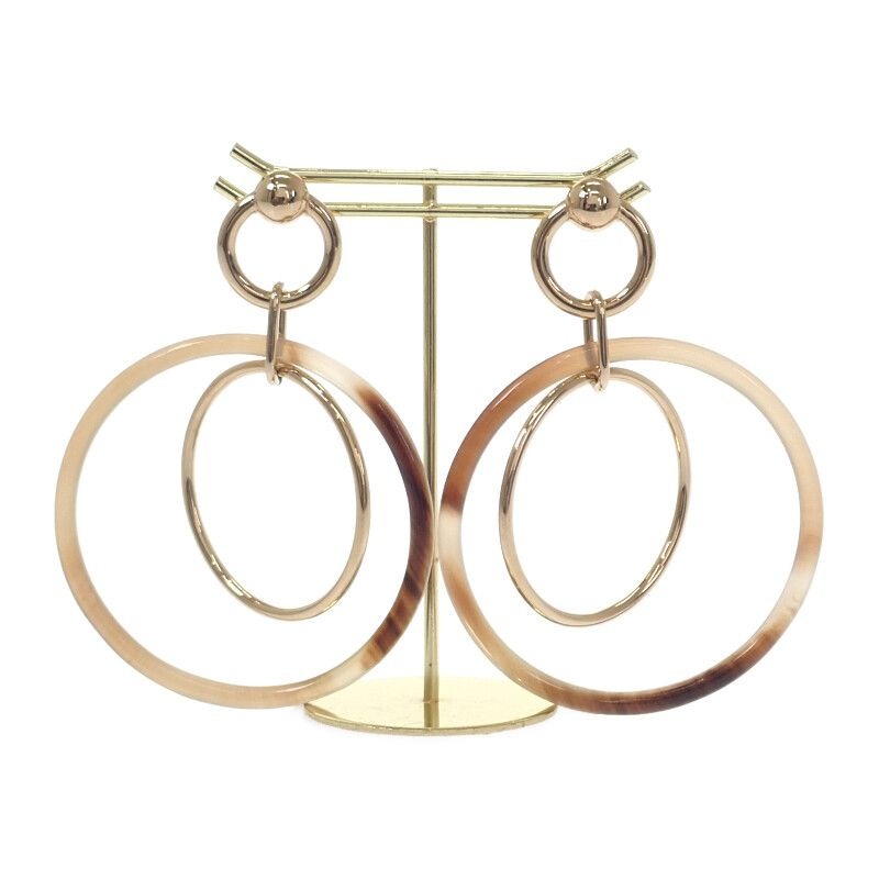 Hermes Amulet Duo Earrings Metal Buffalo Horn Brown Gold