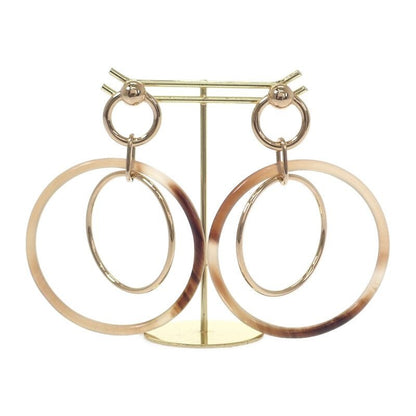 Hermes Amulet Duo Earrings Metal Buffalo Horn Brown Gold
