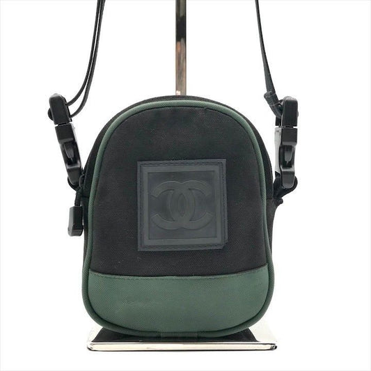 Chanel CC Logo Sports Line Shoulder Bag 2-Way Nylon Canvas Black Green