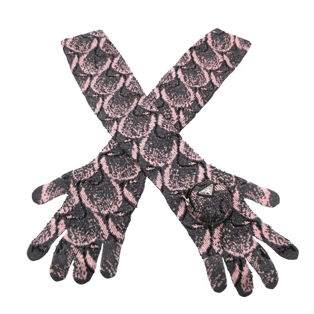 Prada Long Knit Gloves Gray Light Pink Pouch