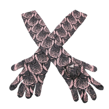 Prada Long Knit Gloves Gray Light Pink Pouch