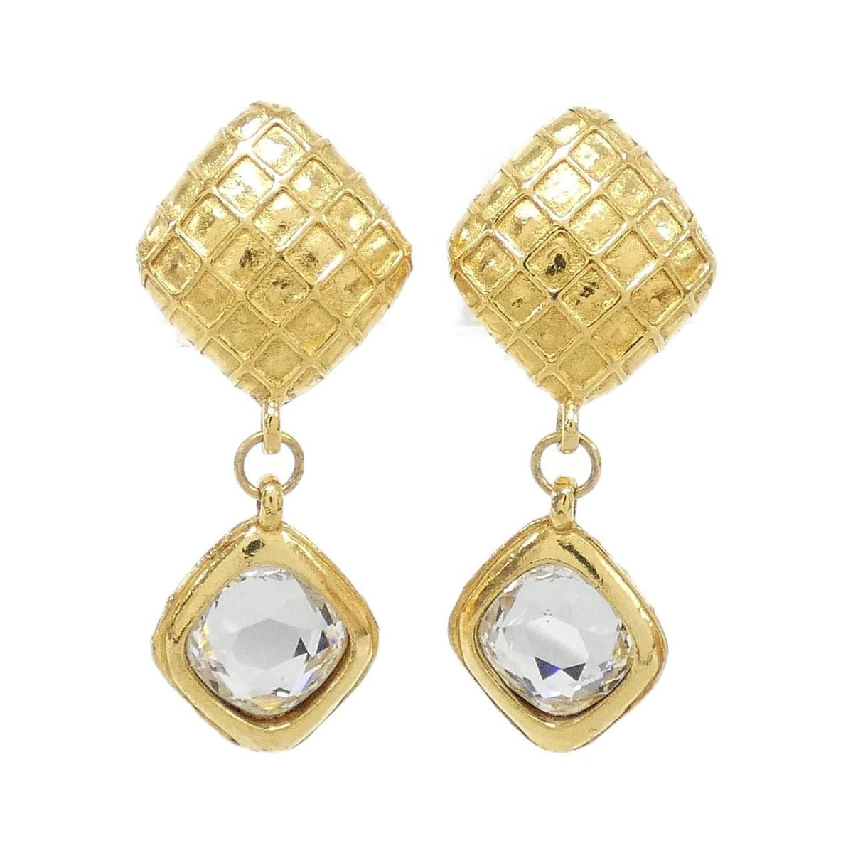 Chanel Vintage Earrings Gold Crystal
