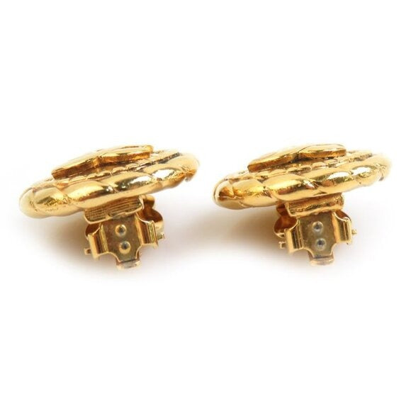 Chanel CC Gold Plated Vintage Earrings Coco Mark Logo Round Clip On — view 3