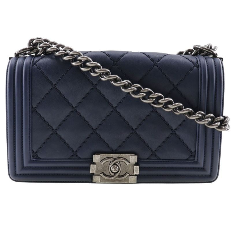 Chanel Boy Chain Shoulder Quilted Lambskin Navy Blue