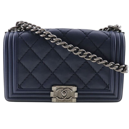 Chanel Boy Chain Shoulder Quilted Lambskin Navy Blue