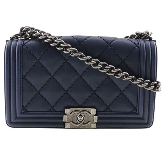 Chanel Boy Chain Shoulder Quilted Lambskin Navy Blue