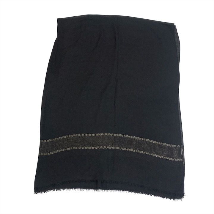 Chanel CC Logo Silk Large Shawl Scarf Pashmina Black Gold