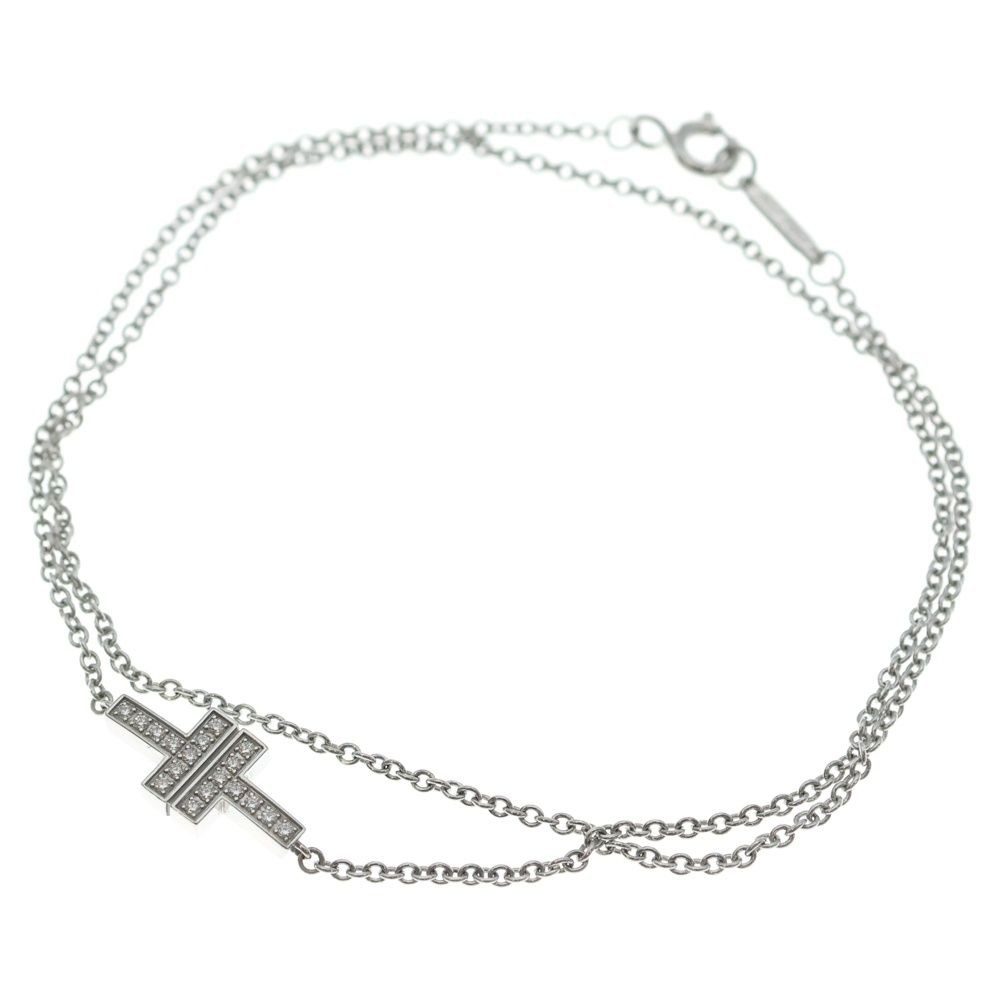Tiffany & Co T Two Diamond Double Chain Bracelet 18k WG White Gold