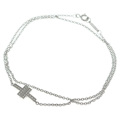 Tiffany & Co T Two Diamond Double Chain Bracelet 18k WG White Gold