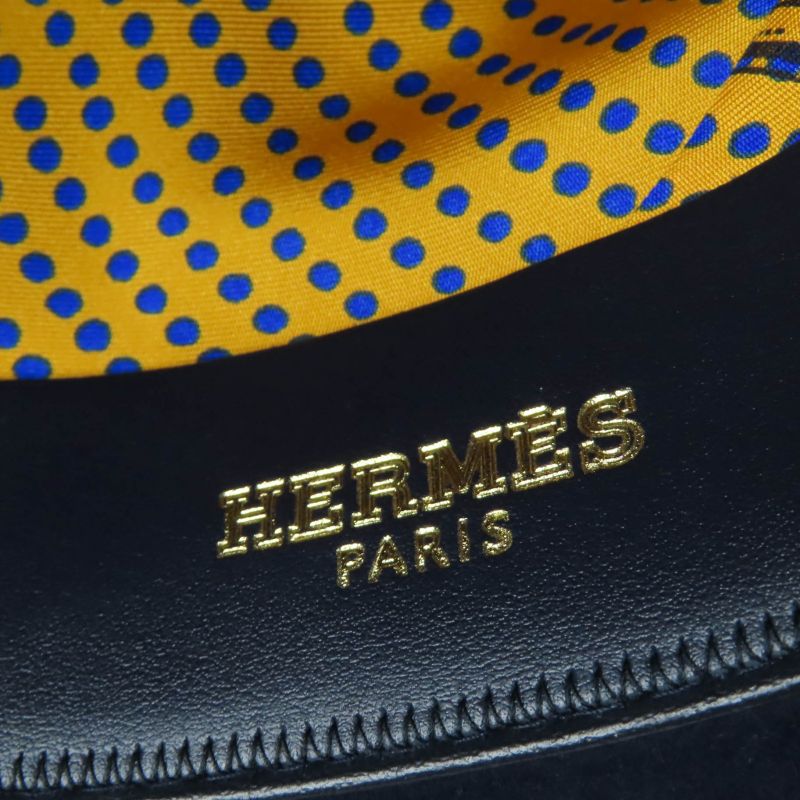 Hermes Rabbit Felt Lined 100% Silk Leather Use Felt Hat Navy 56 Made In Italy