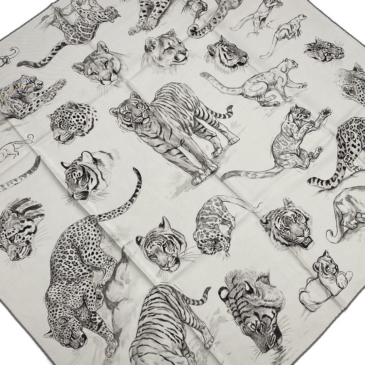 Hermes Scarf Carre 90 Grey Gray Black Tiger Atelier Robert Darre Greige X