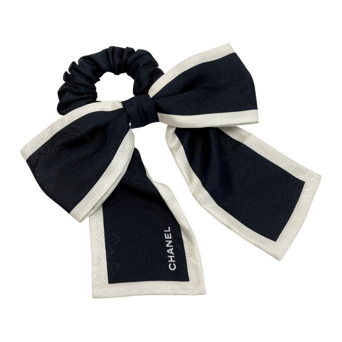 Chanel Ribbon Scrunchie Camellia Black White Silk Hair