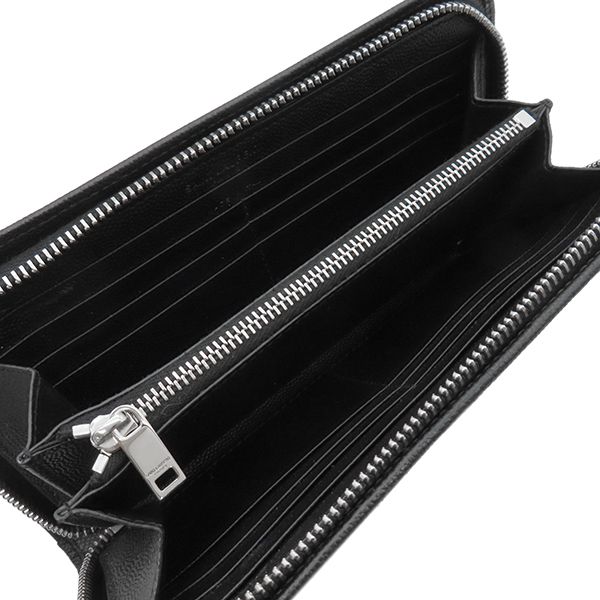 Saint Laurent Long Wallet Round Zipper Long Wallet Grain Leather Black Silver