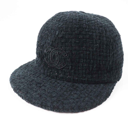 CHANEL 22B Aa8562 Coco Mark Fantasy Tweed Cap Hat Black Lame M With Box Made