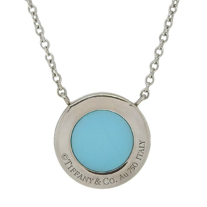 Tiffany & Co T TWO Circle Turquoise Necklace 18K White Gold 750 White Gold