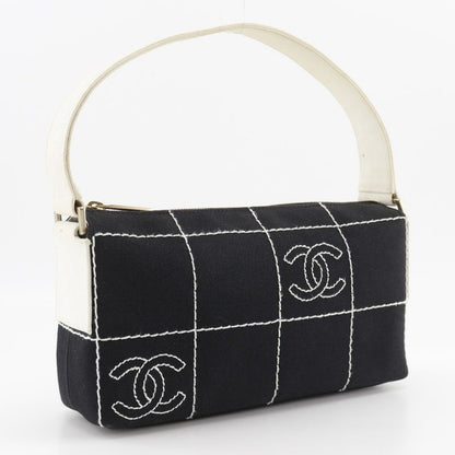 Chanel Chocobar Canvas Black Ladies Shoulder Bag