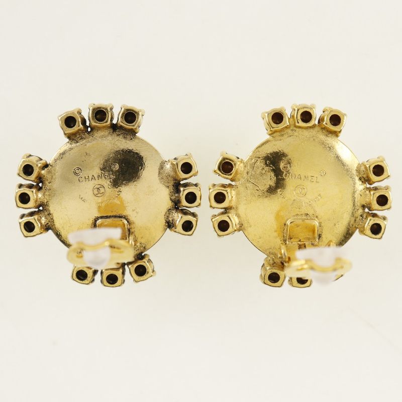 Chanel Vintage Gold Plated X Faux Pearl X Rhinestone Ladies 25.6g Earring