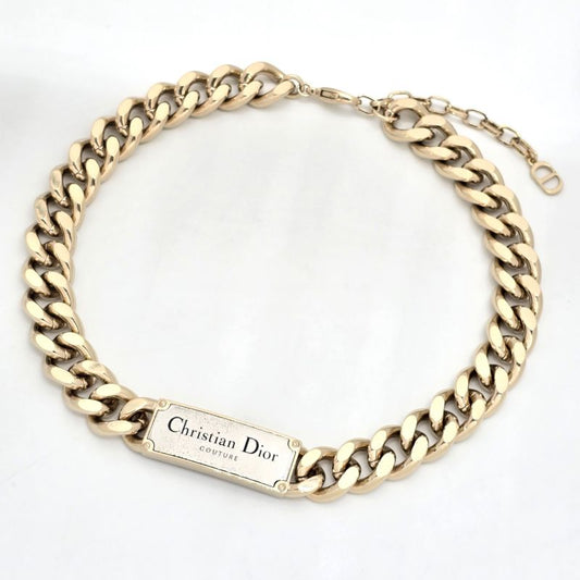 DIOR Christian Dior Couture Plate Choker Necklace 48cm (1890in) Long Light Gold