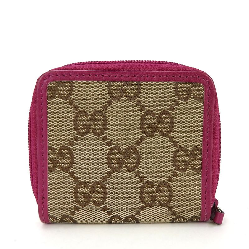Gucci Coin Case 115255 GG Canvas Leather Beige Pink Gold Hardware Small Items