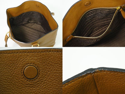 Authentic Prada Leather Shoulder Bag Tote Bag Brown Bag Pre-owned [follow-up