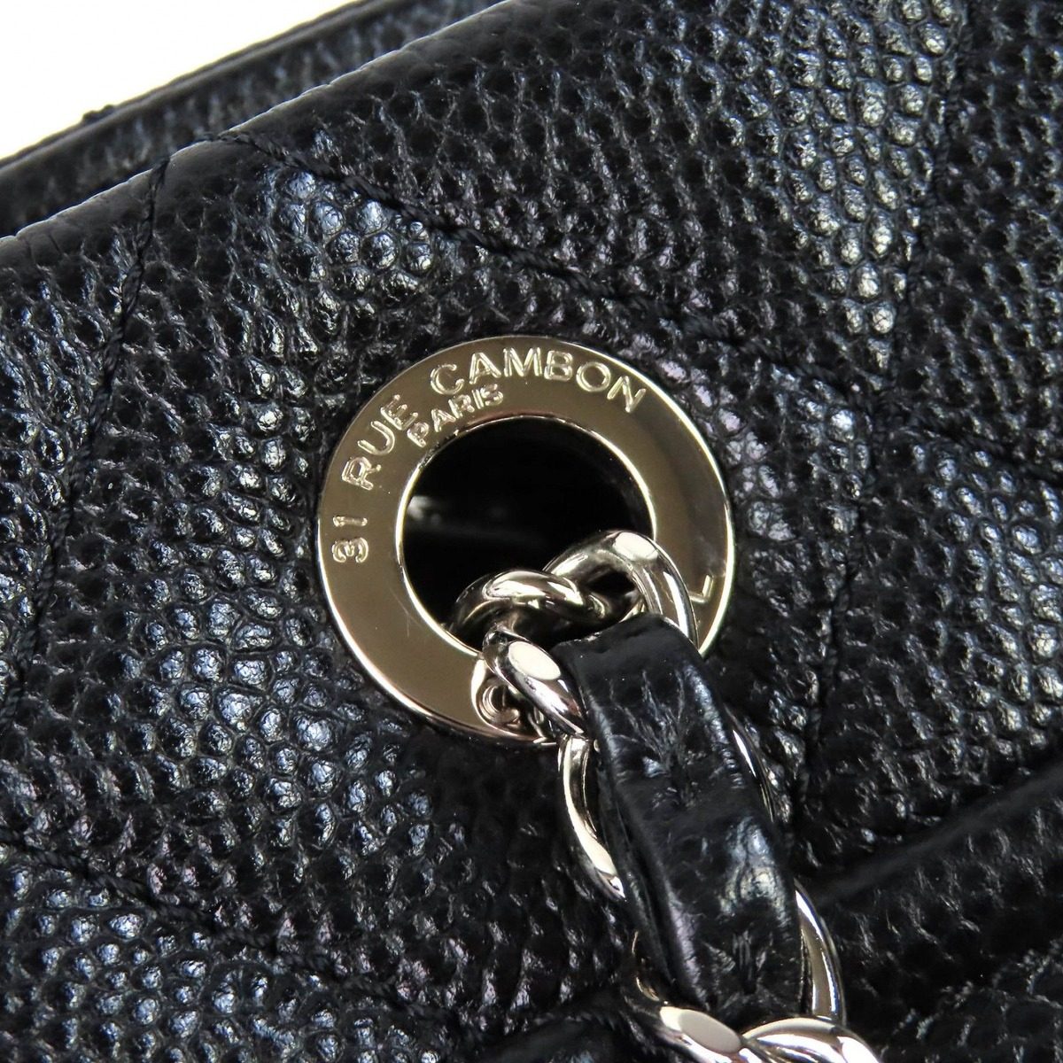 Chanel Caviar Leather CC Logo Quilted Chain Tote Black with Silver Large — view 12