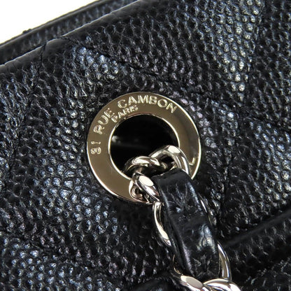 Chanel Caviar Leather CC Logo Quilted Chain Tote Black with Silver Large — view 12
