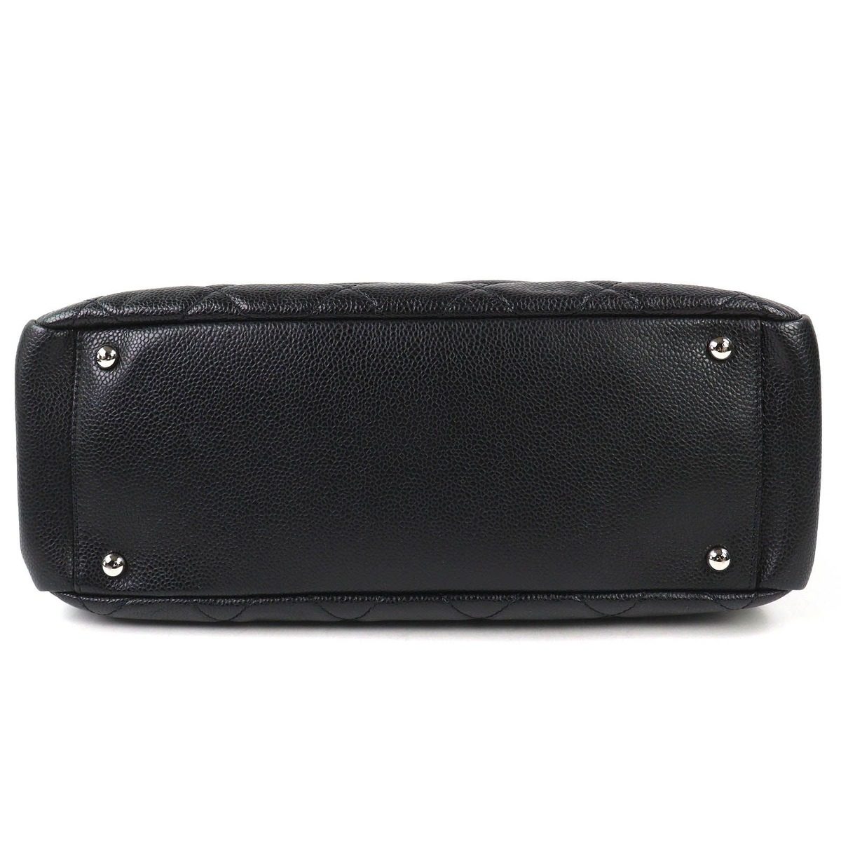 Chanel Caviar Leather CC Logo Quilted Chain Tote Black with Silver Large — view 5