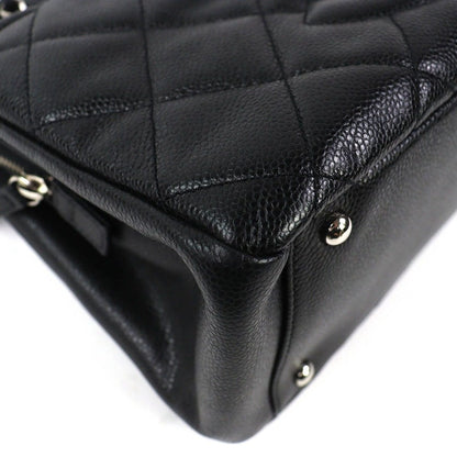 Chanel Caviar Leather CC Logo Quilted Chain Tote Black with Silver Large — view 6