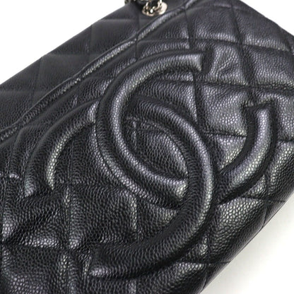 Chanel Caviar Leather CC Logo Quilted Chain Tote Black with Silver Large — view 8