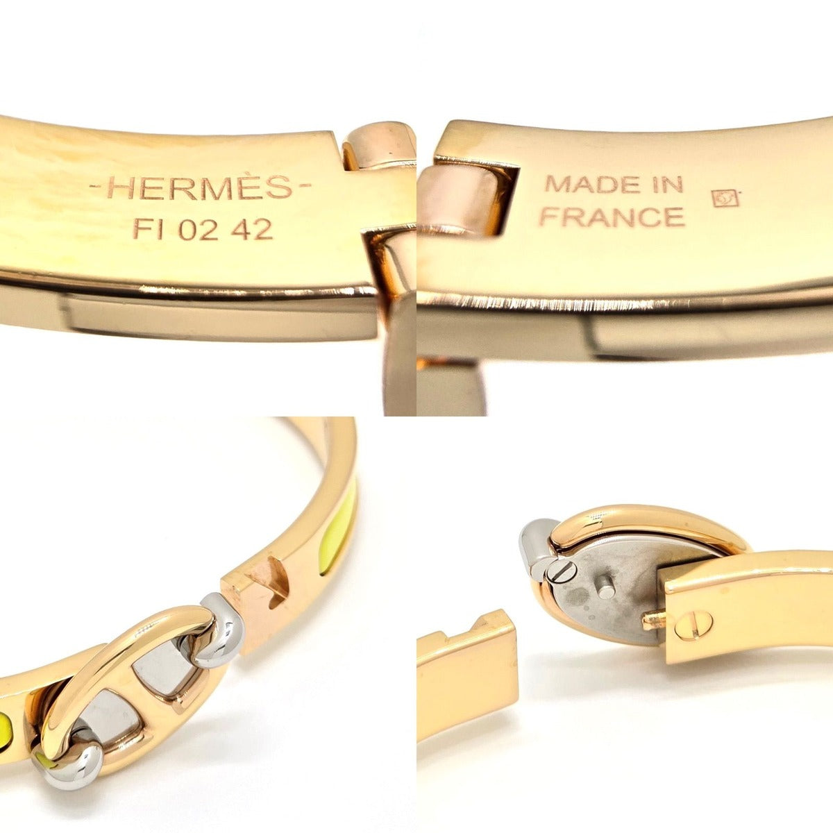 Hermes Enamel Bracelet Mini Click Chene D'ancre Yellow Gold Color Metal — view 5