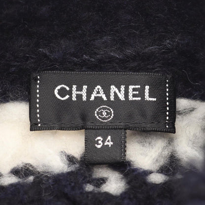 Chanel Knit Top CC Logo Button Cashmere Wool Navy White — view 3