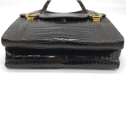 Gucci Croco Logo Vintage Hand Bag Brown