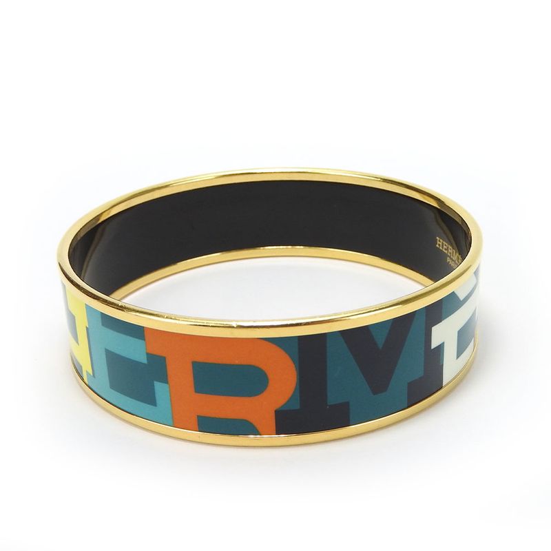 Hermes Bracelet Emile Enamel Metal Greenish Multicolor Gold Hardware O Engraved