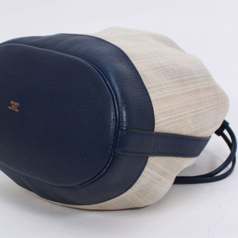 Hermes Market PM Leather And Canvas Blue Handbag Gold