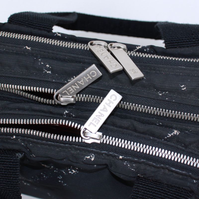 Chanel New Travel Line Mini Boston Nylon Black Handbag Silver